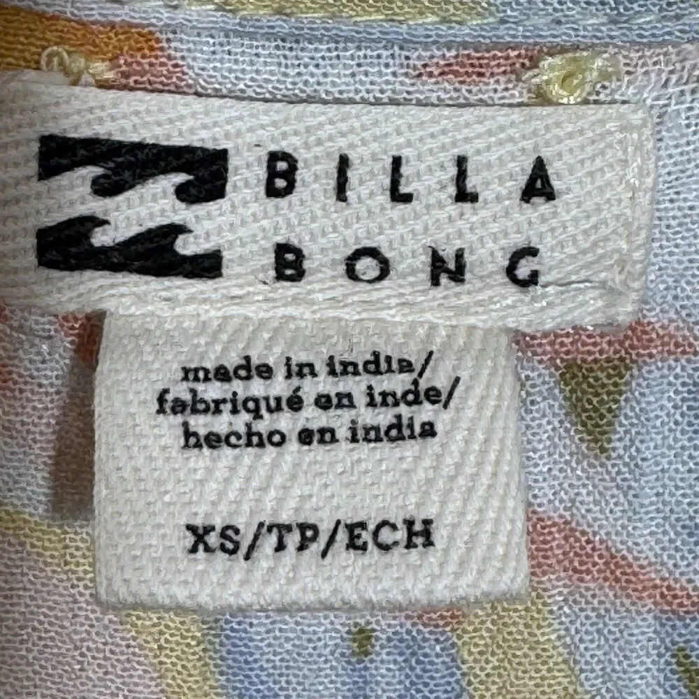 Billabong Yellow Floral Dress XS Boho Mini Empire Waist Short Sleeve Summer - Picture 3 of 8